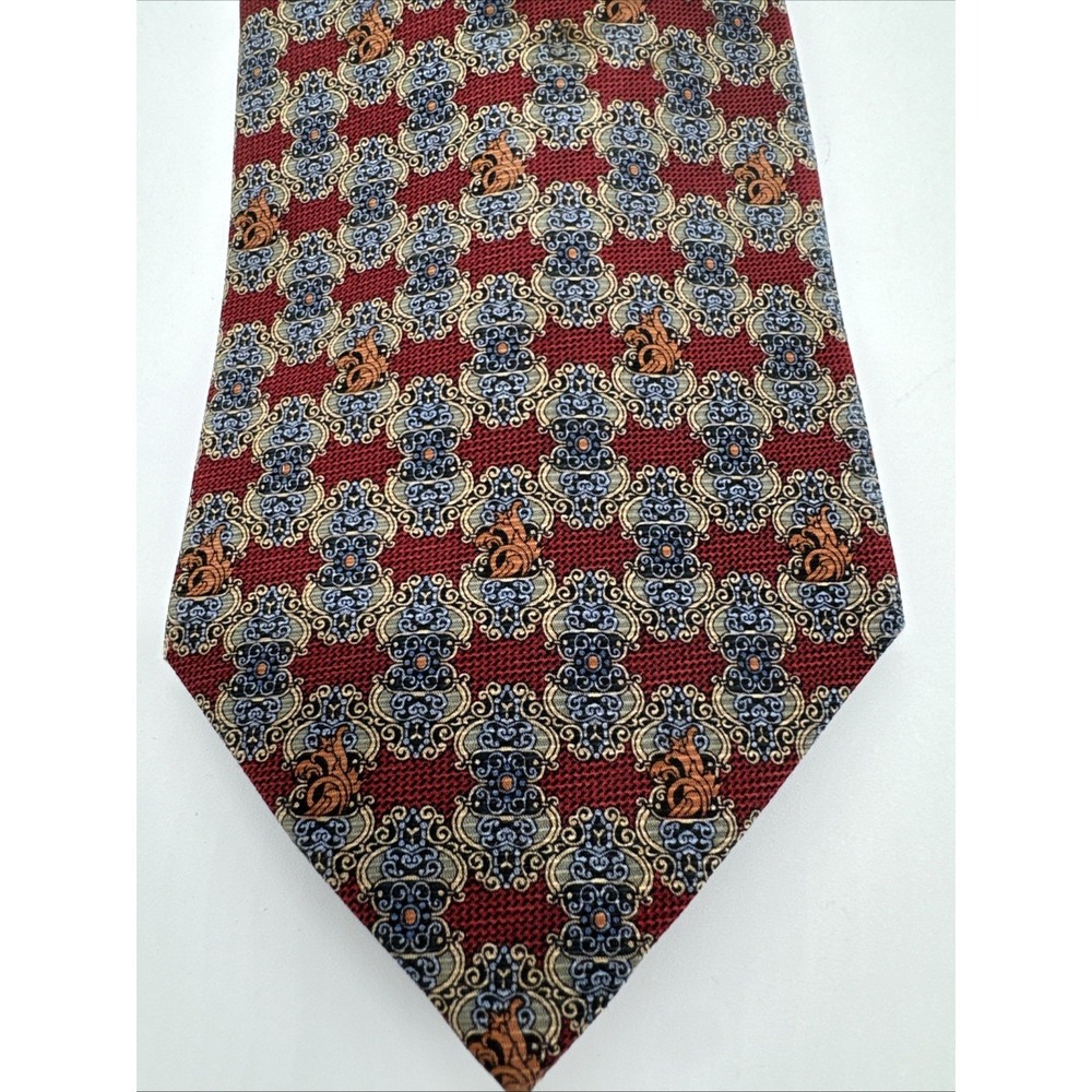 Daniel De Fasson Collection Men's Necktie Tie Silk Handmade Maroon Blue‎ Gold